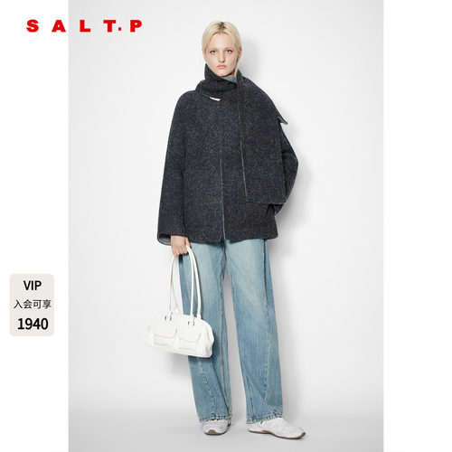SALT.P可颜羊毛驼毛短大衣外套女带围巾2025冬季新款AC35510280