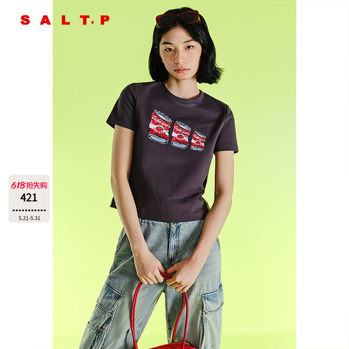SALT.P可颜2025夏季新款美式纯棉圆领正肩短袖T恤女短上衣