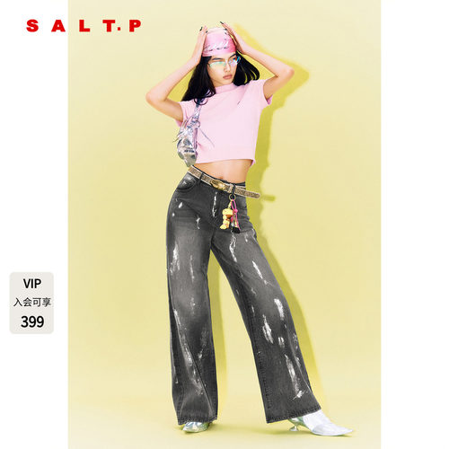 SALT.P可颜【男女同款】2025秋新款刷银宽松阔腿牛仔裤AC35320060