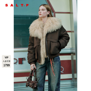 SALT.P可颜可拆滩羊毛领皮草鹅绒派克羽绒服女短款2025冬季新款