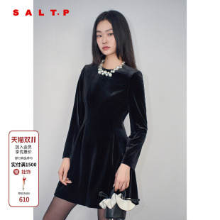 千金风小黑裙珍珠链丝绒连衣裙收腰短款 SALT.P可颜2024年冬季 新款
