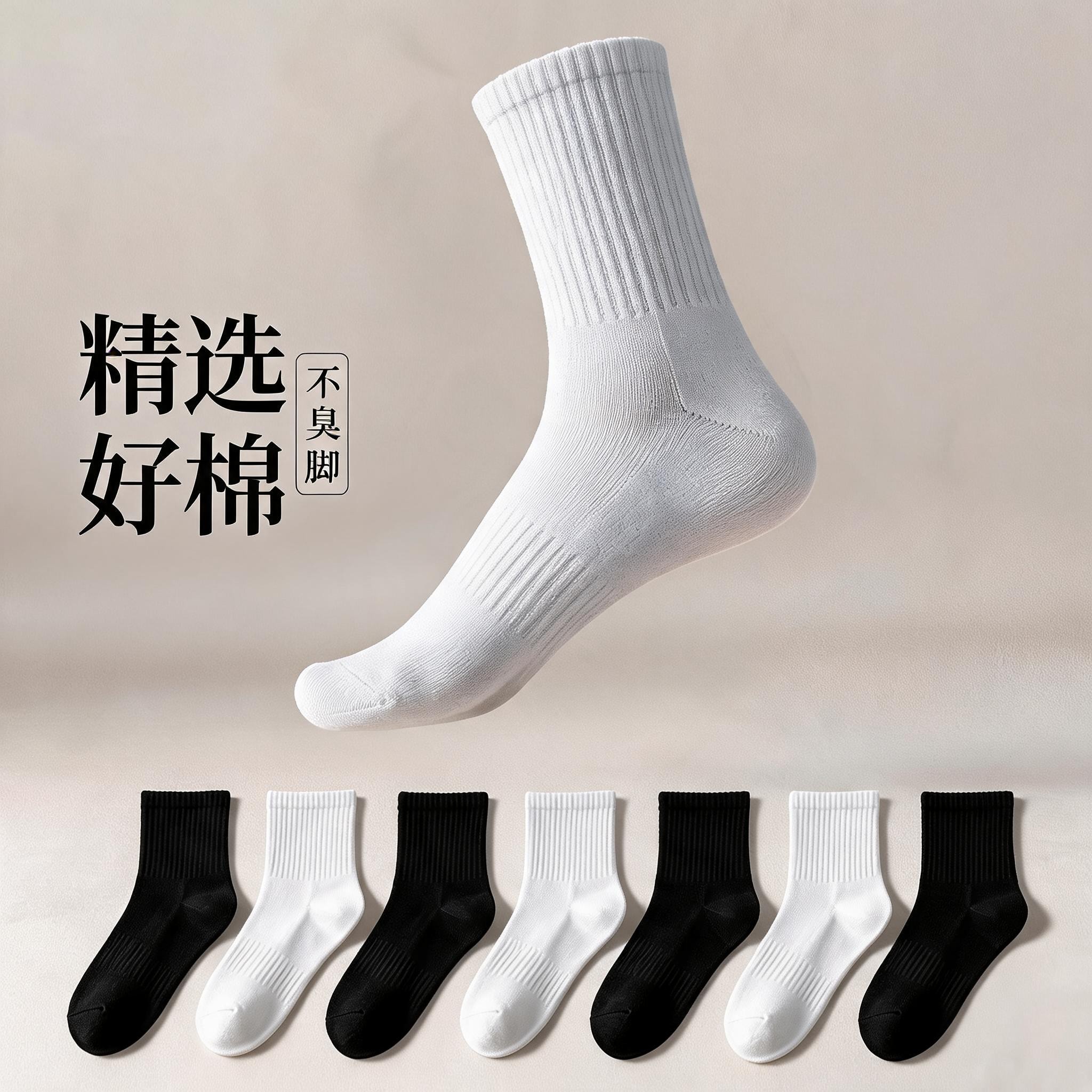男女同款中筒袜子纯色秋冬季运动袜不臭脚吸汗简约透气长筒短袜