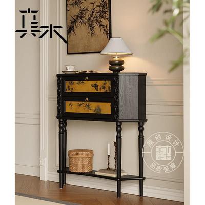 真木良造/鹿鸣玄关桌 法式复古玄关柜客厅装饰展示柜实木中古条案