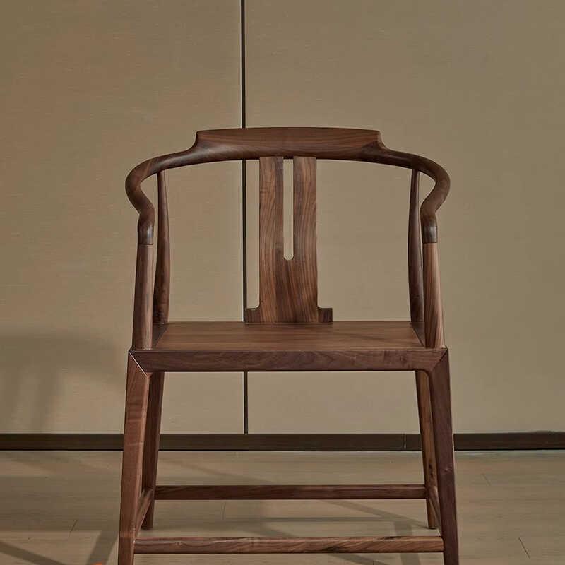北美黑胡桃木圈椅新中式主人椅泡茶椅围椅靠背餐椅太师椅实木椅子