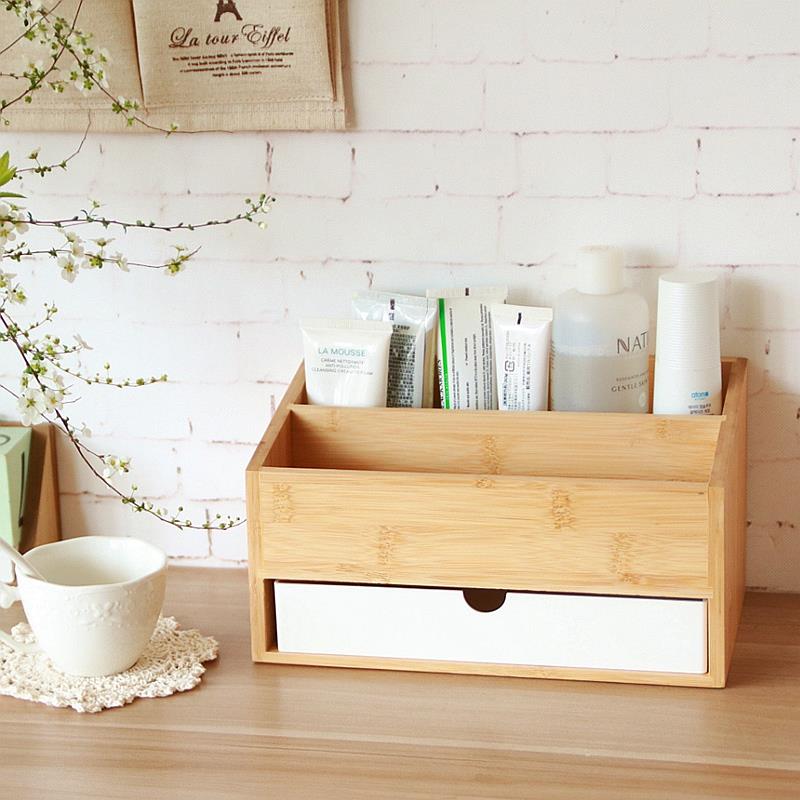 桌面化妆品首饰盒子多层分格楠竹抽屉长方形学生办公室宿舍收纳盒