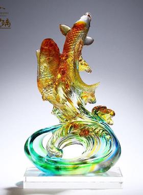 琉璃锦鲤鱼跃龙门摆件开 业乔迁礼物高档客厅装饰品办公室桌面定