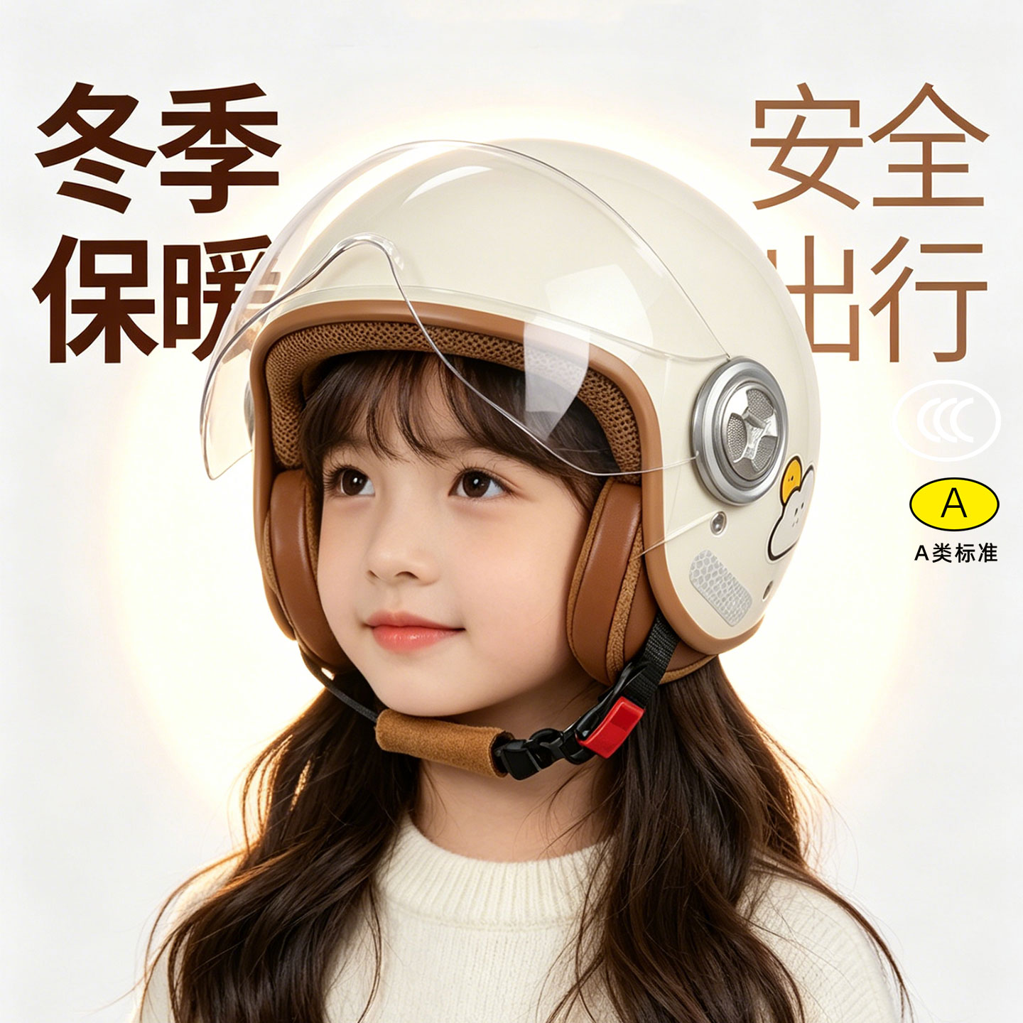3C认证儿童摩托车头盔冬季保暖护耳防风电动车亲子电动车安全帽