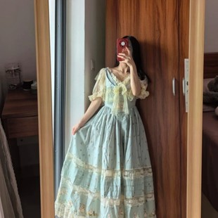 洛丽塔loli 直销田园风甜美森系蕾丝拼接精致仙女温柔连衣裙女夏季