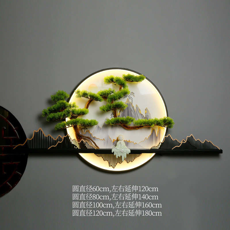 新中式客厅话装饰壁画沙发背景墙迎客松玄关挂画立体餐厅装饰挂画