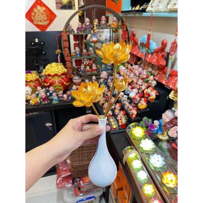 金莲花灯花瓶摆件工艺品家居装饰仿真花植物高雅小清新花艺脱俗