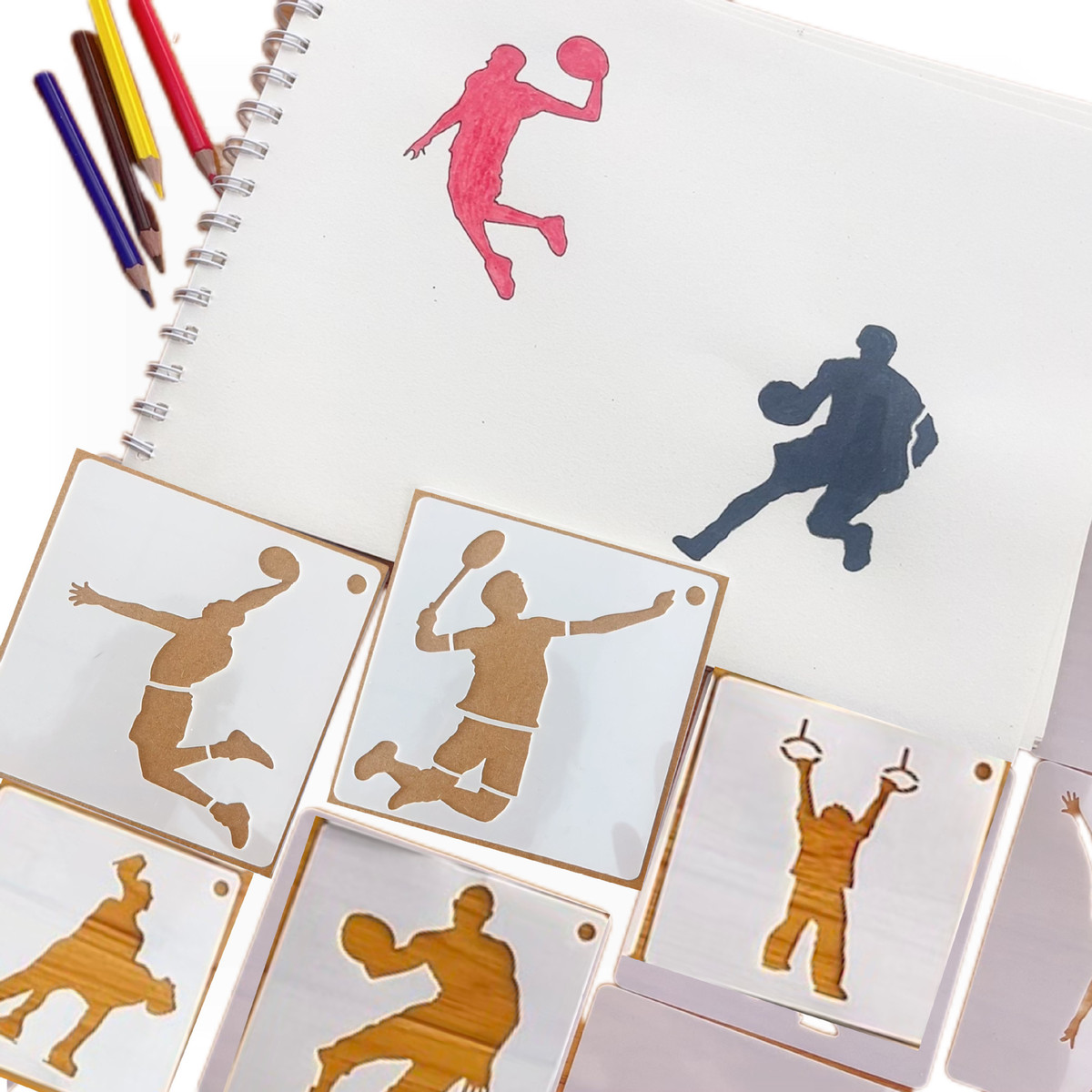 体育运动手账绘画模板 镂空模版 教学 纳账 喷绘手工DIY辅助工具