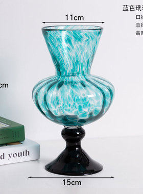 复古风中古洒金琉璃高脚复古中古货老法式高级艺术风灯花瓶花器