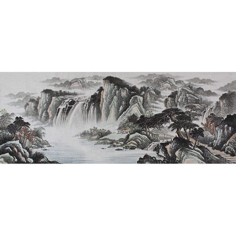 小六尺源远流长画芯山水画靠山批发客厅装饰画国画办公室挂画