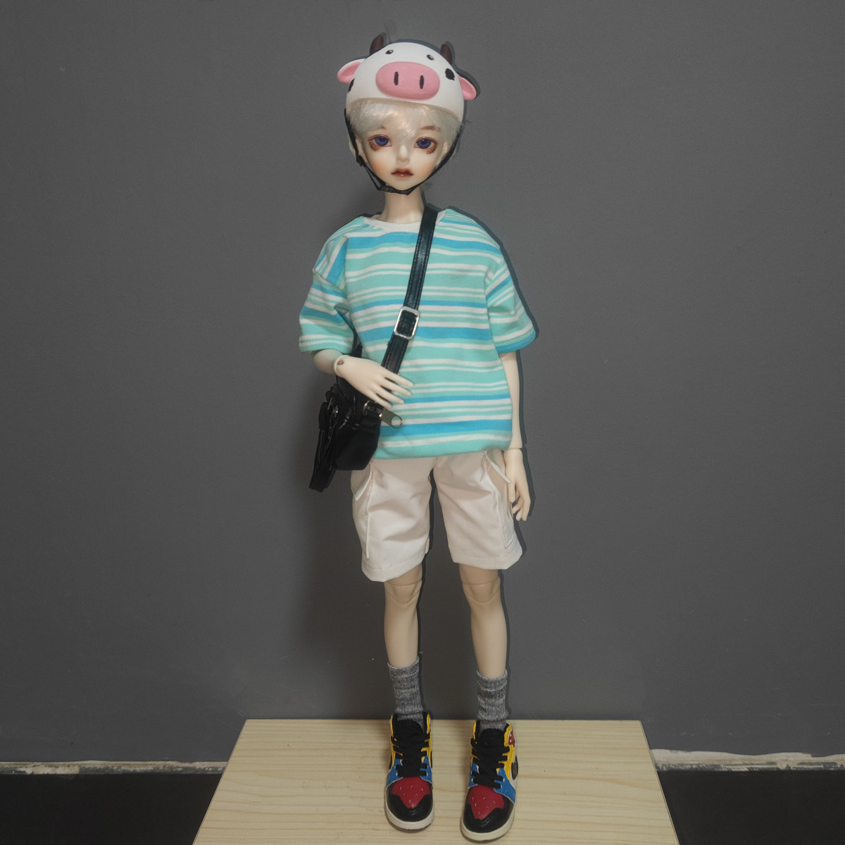 BJD娃衣夏季休闲风 短袖圆领条纹T恤短裤套装 ob22 ob24 P20娃衣