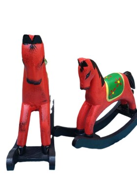 北欧地中海礼品木质红色摇摇马彩绘纯手工家居装饰摆件工艺礼品