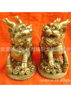 铜麒麟摆件一对黄铜家用麒麟麒麟办公室客厅装饰品