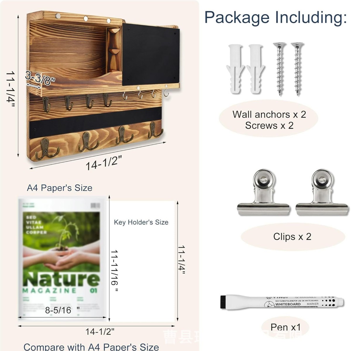 乡村壁挂钥匙挂钩进门墙上置物架架卧室帽子收纳架带留言板展示架