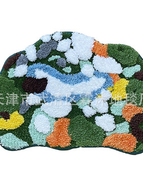 3d结构高低毛植绒地毯卫生间门口吸水绿色浴室防滑垫地垫家用苔藓