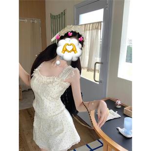 高腰半身裙两 直销蝴蝶结波点短款 吊带背心上衣法式 甜美套装 女夏季