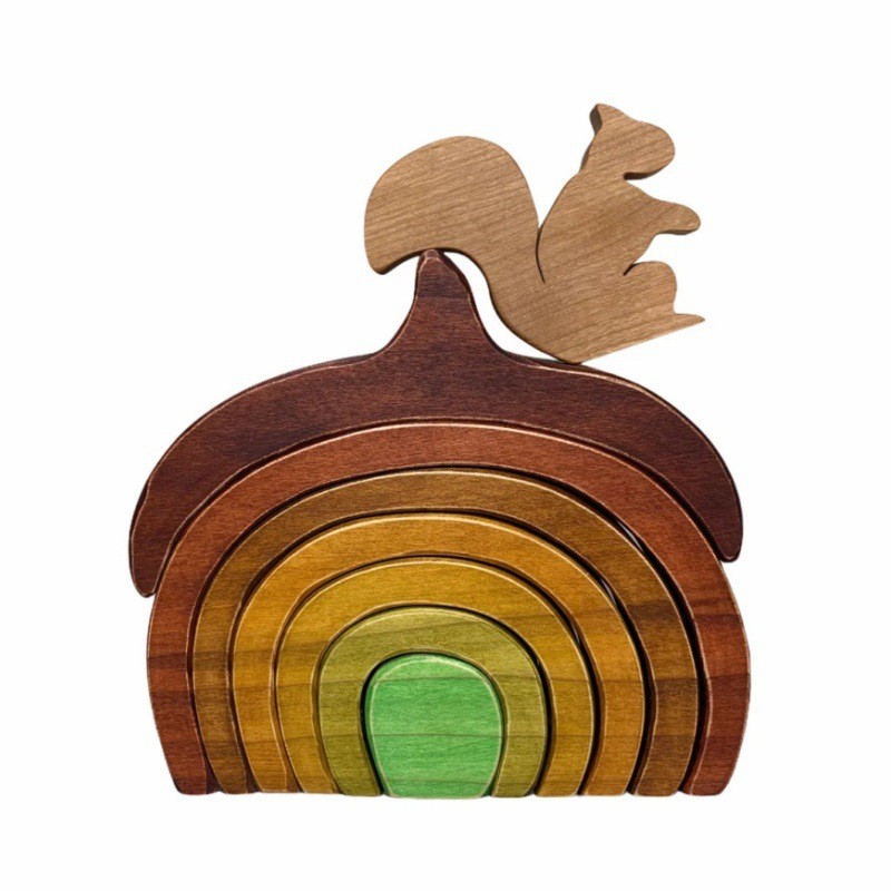 新品橡子堆垛机木质摆件家居客厅松鼠桌面小摆件工艺品木质