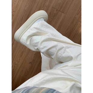 夏季白色奶芙裤肌理女薄款大码冰丝山本奶皮裤胖mm显瘦阔腿