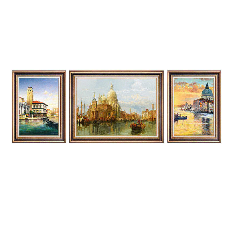 客厅装饰画批发三连风景画酒店卧室装饰画美式风格餐厅墙面装饰画