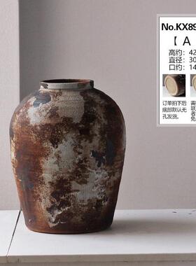 手工插花民宿景德镇侘寂风酒店复古怀旧禅意摆件陶瓷花瓶大粗陶罐