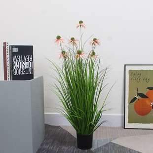 摆件芦苇草仿真花松果菊落地北欧客厅服装店装饰仿真植物绿植盆栽