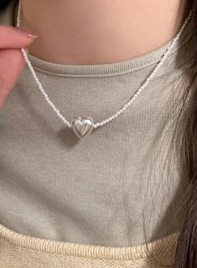 法式复古爱心珍珠项链女轻奢高级感时尚优雅气质百颈链锁骨链