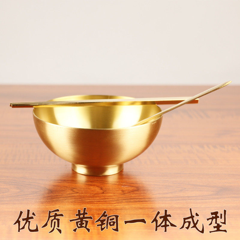家用纯铜加厚补铜餐具吃饭碗实心铜碗纯铜勺筷子食品级饭碗三件套