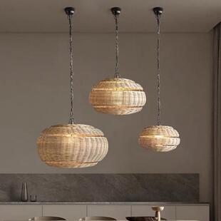 藤艺藤编灯桌灯现代简约北欧风格卧室床头黑色复古吧台餐餐厅吊灯