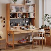 北欧实木书桌书架一体学生家用多功能洞洞板电脑桌书柜组合学习桌