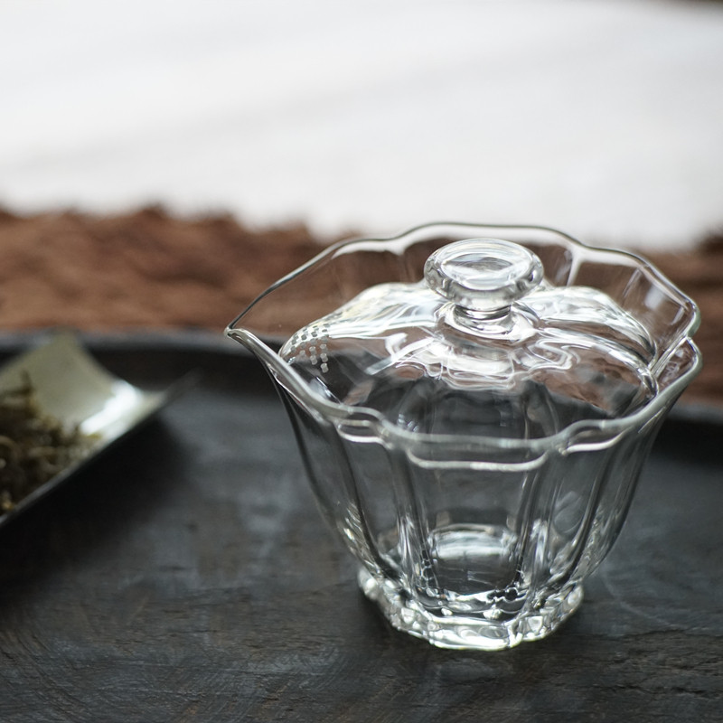 喜水 日式手工ins风耐热玻璃盖碗绿茶泡茶器防烫带过滤透明手抓壶