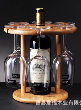 悬红酒架摆件竹制红酒架高脚杯倒挂杯架户外便携实木挂式酒杯架无