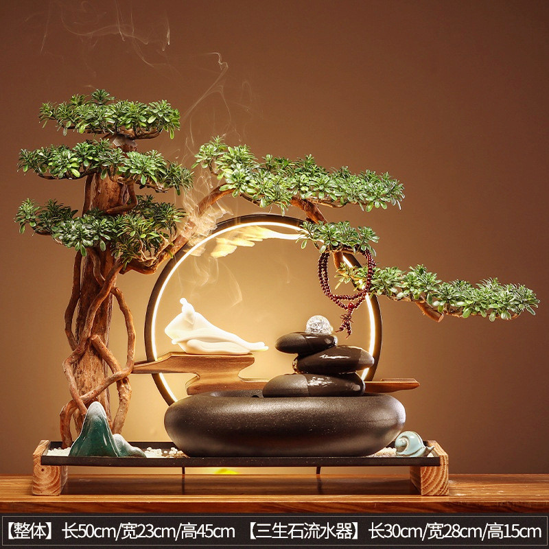 禅意流水摆件灯圈倒流香生财办公室桌面家居开业礼品循环水