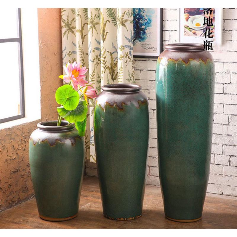 绿色窑变颜花盆大号落地花瓶干支陶罐色釉会所酒店餐厅摆件装饰品