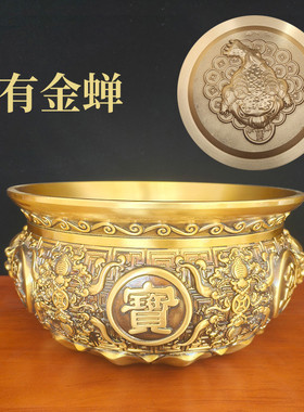 黄铜狮头聚宝盆摆件黄铜家用客厅聚宝盆摆件开业装饰铜制办公室