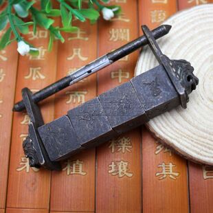 古玩杂项铜器批发工艺品 复古铜锁工艺密码方形四轮子锁锁具门锁