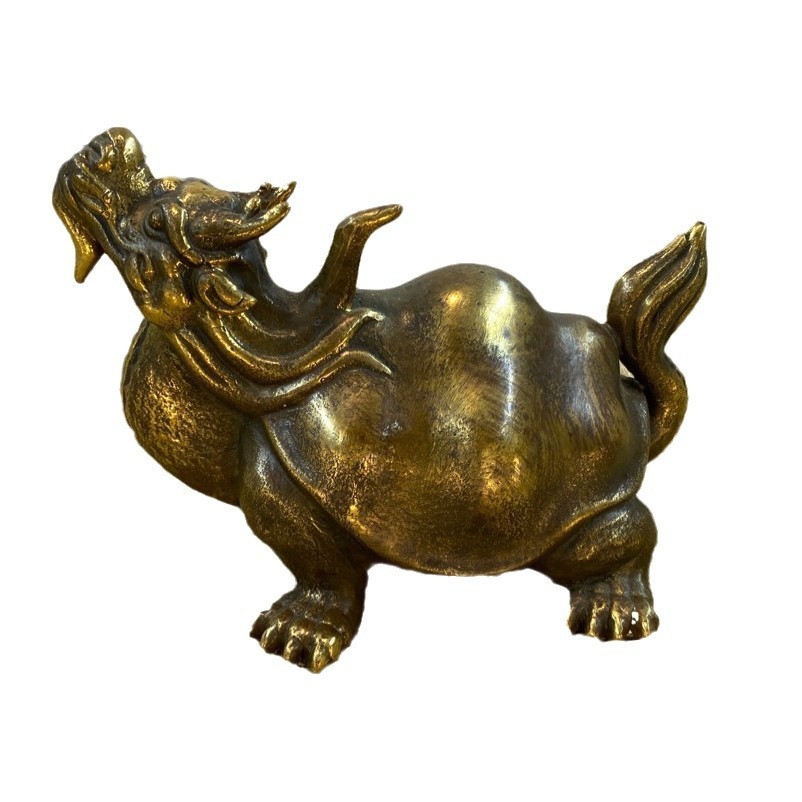 黄铜龙龟工艺品抬头铜龙龟办公室摆件铜器茶宠桌面家居