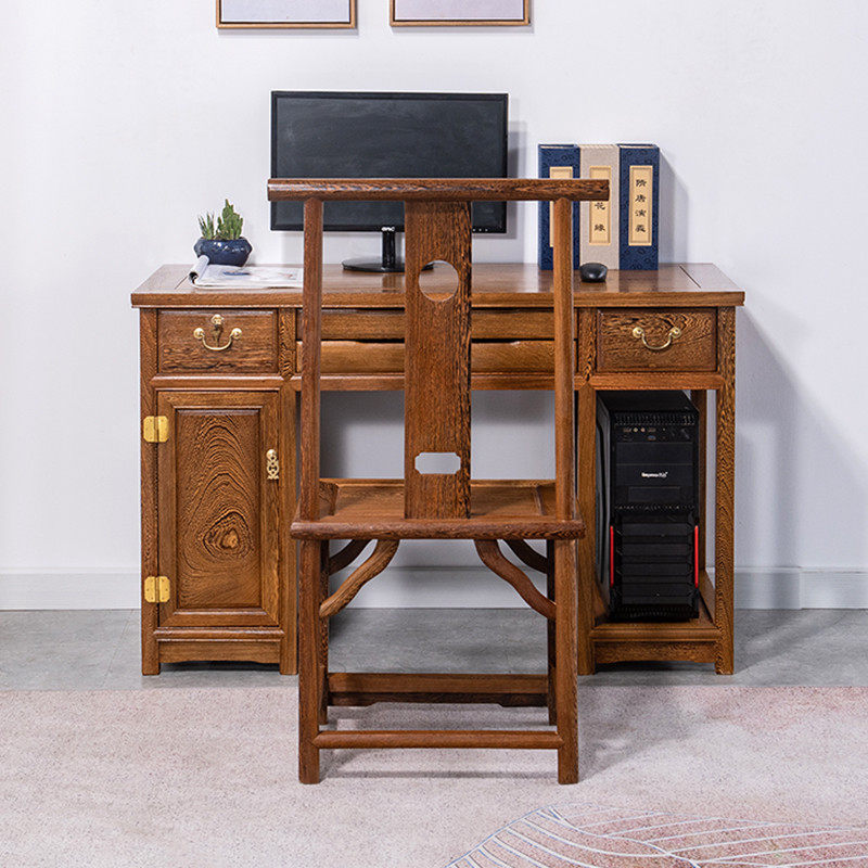 hf2x书桌铭源红木家具鸡翅木仙写字桌仿古电脑桌实木新中式台式