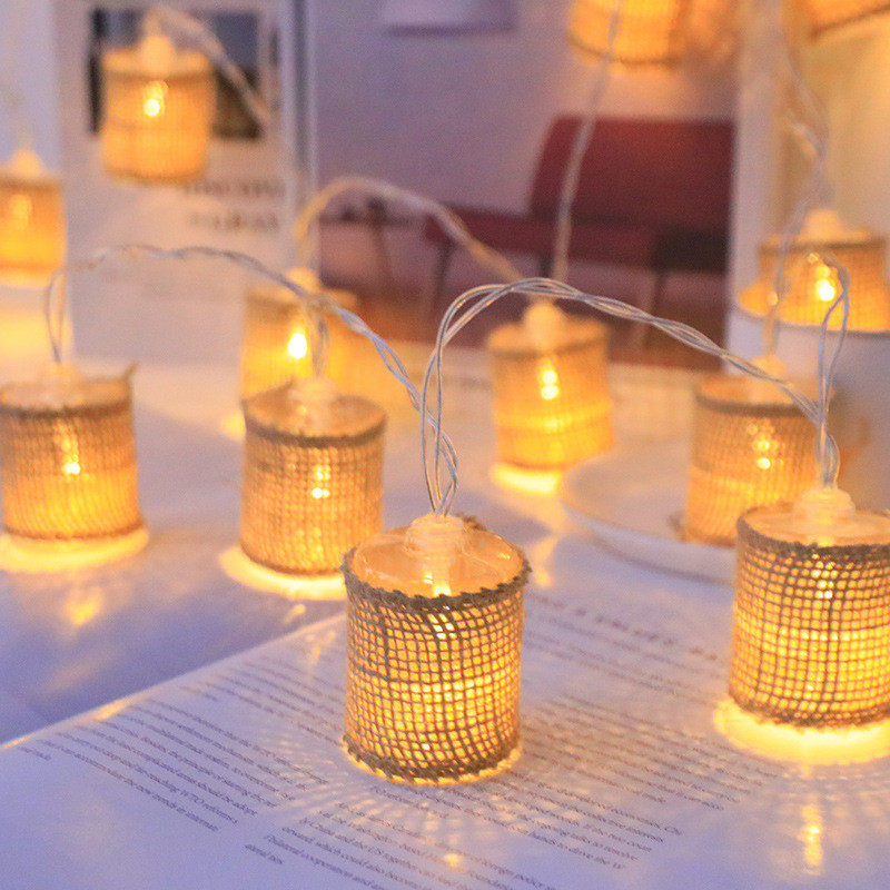 led灯串复古中式麻布圆柱灯北欧房间庭院圣诞节日氛围装饰串灯闪,家装灯饰光源,氛围灯,淘宝优惠券,粉丝福利购,淘宝优惠卷