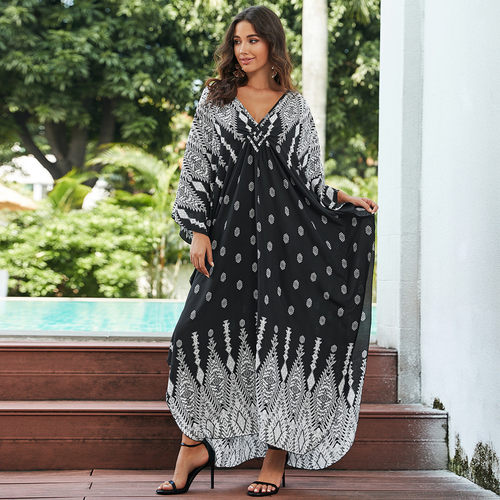 沙滩罩衫人棉印花手工编织度假宽松色8760（23长袍 y