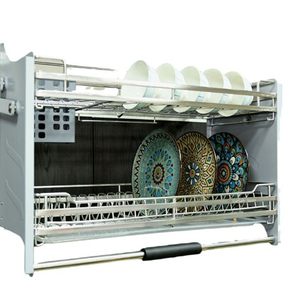 ！304材质可调力度碗碟降吊柜壁柜升降拉篮缓筷子盒升降机