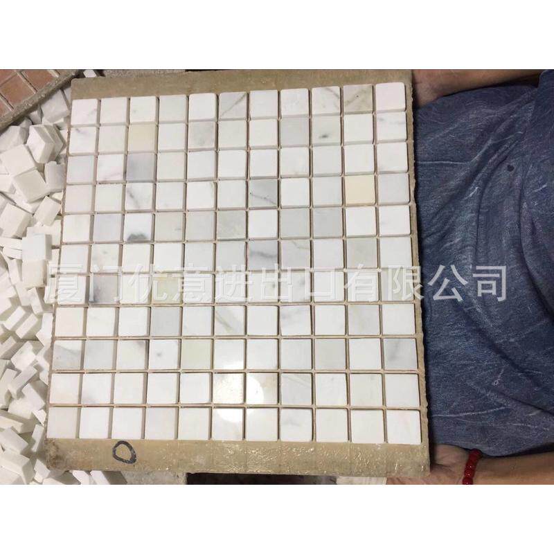 马赛克线条加工鱼肚白雪花白卡金卡拉拉白马赛克大理石定制