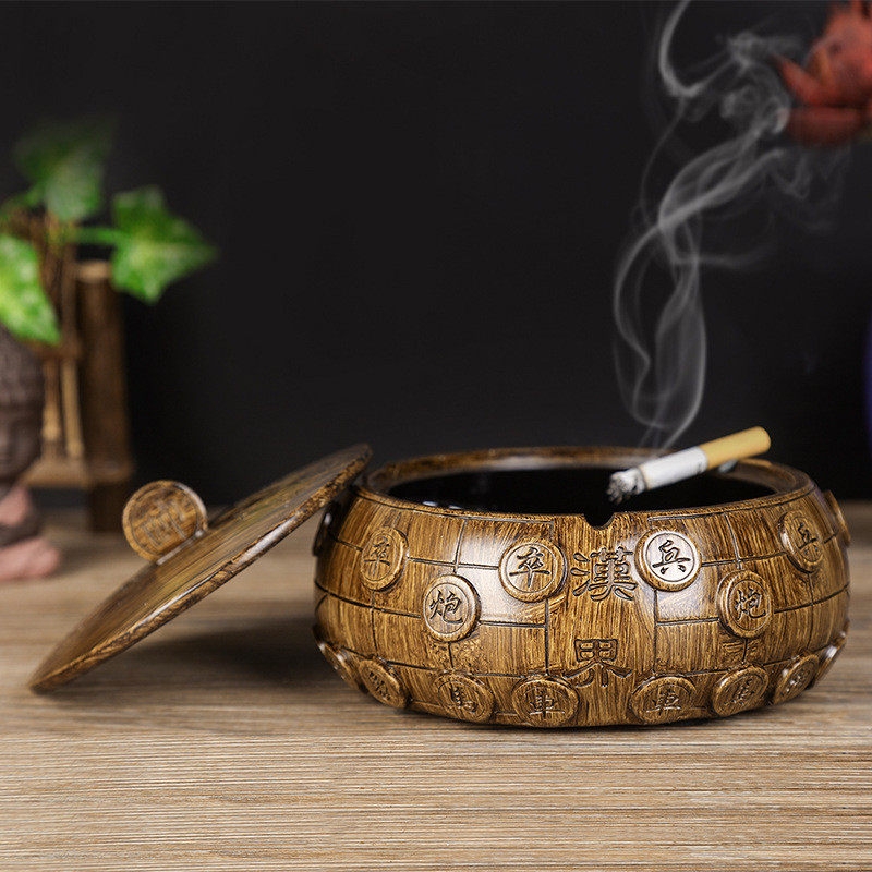 厂家直供  个性浮雕家居实用烟灰 大码带盖树脂烟灰缸