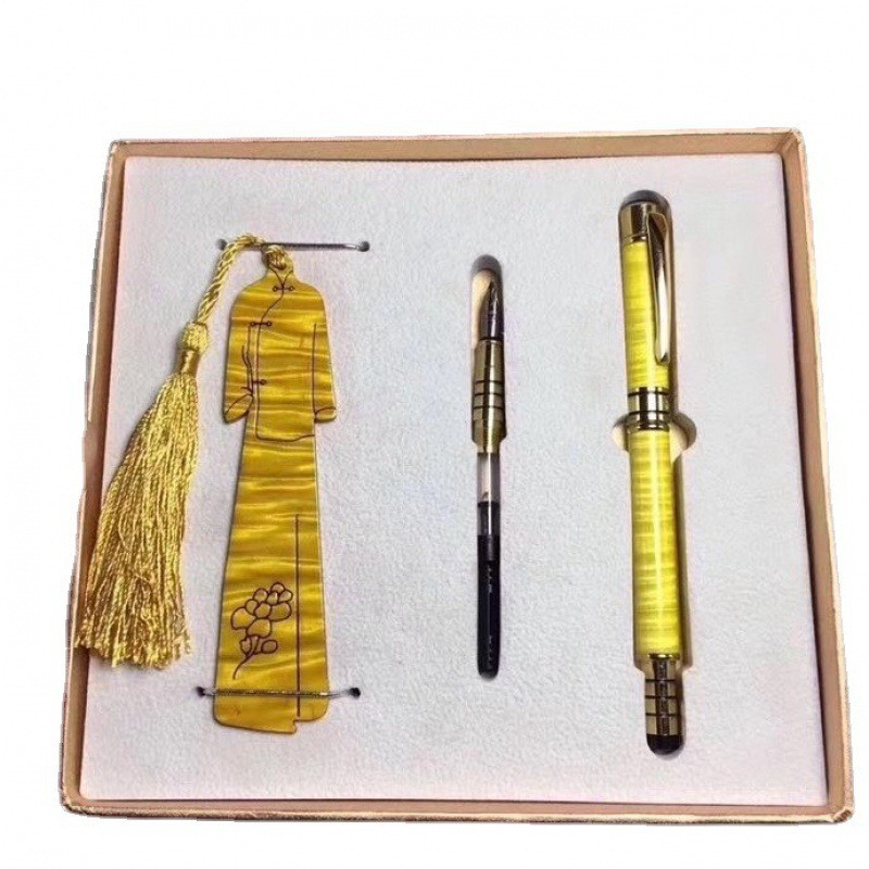 风大叶桢楠服饰书签 签字礼品笔金丝楠商务红木双用笔套装