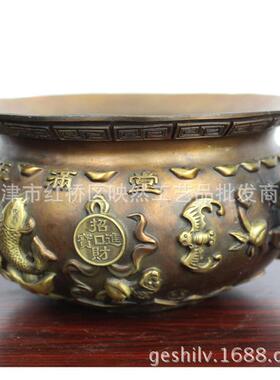 宇卓铜器纯铜聚宝盆聚宝盆聚宝盆五路财神黄铜工艺品摆件