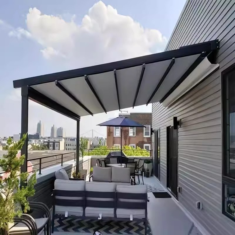 电动折叠摆遮阳雨棚户外别墅庭院露台商铺外天幕智能遥控伸缩雨篷