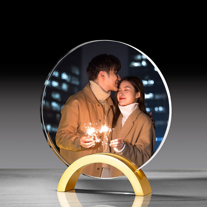 高档个性圆形水晶照片影楼相框摆台婚纱儿童宝贝成长记录纪念礼品