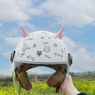 头盔装饰龙角可爱九号电瓶车摩托车滑雪头盔顶部耳朵蝴蝶结小配件